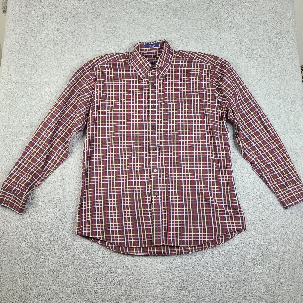 Alan Flusser Shirt Mens Large Brown Multicolor Long Sleeve Button Down Cotton